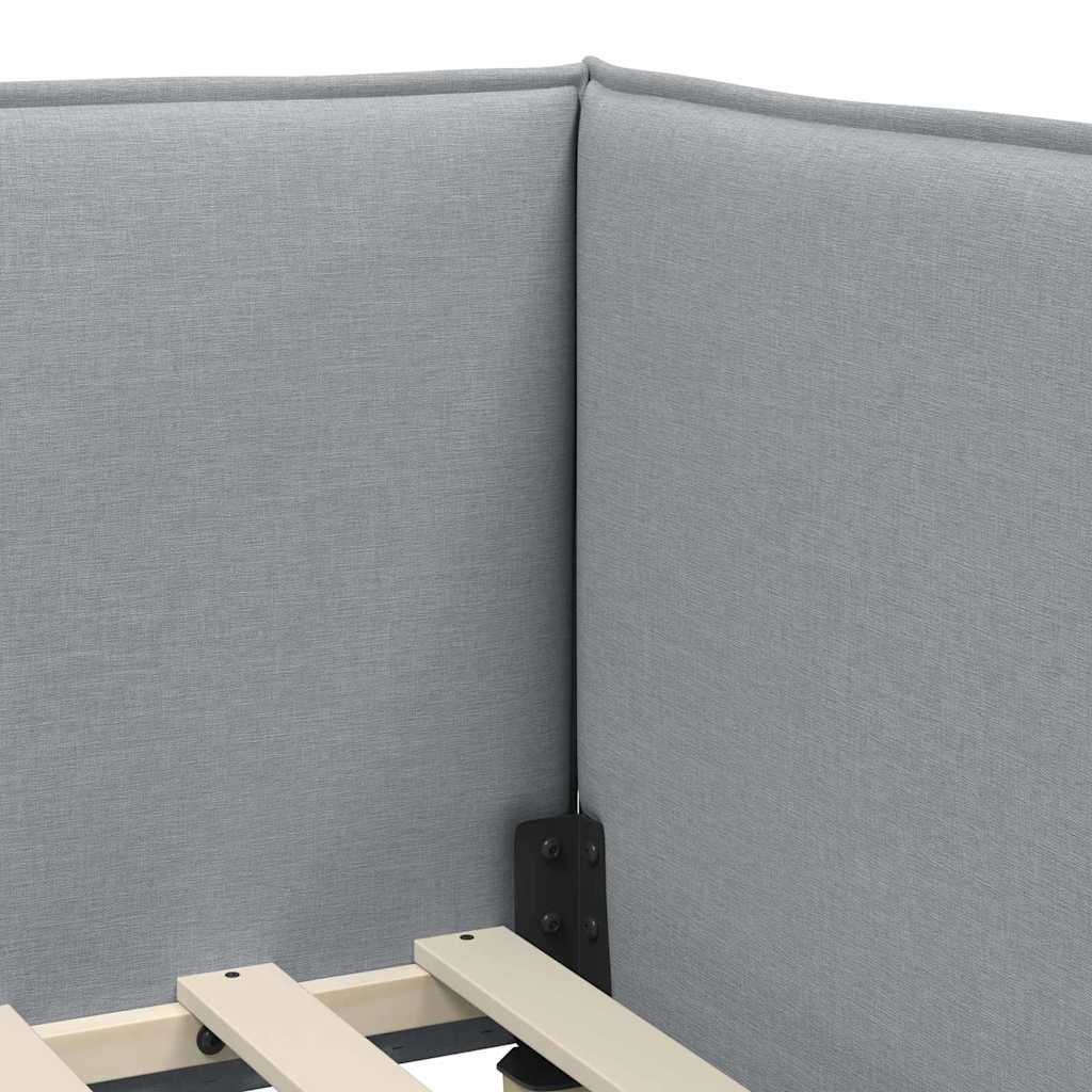 Eckbettgestell mit Kopfteil Hellgrau 90 x 200 cm Stoff