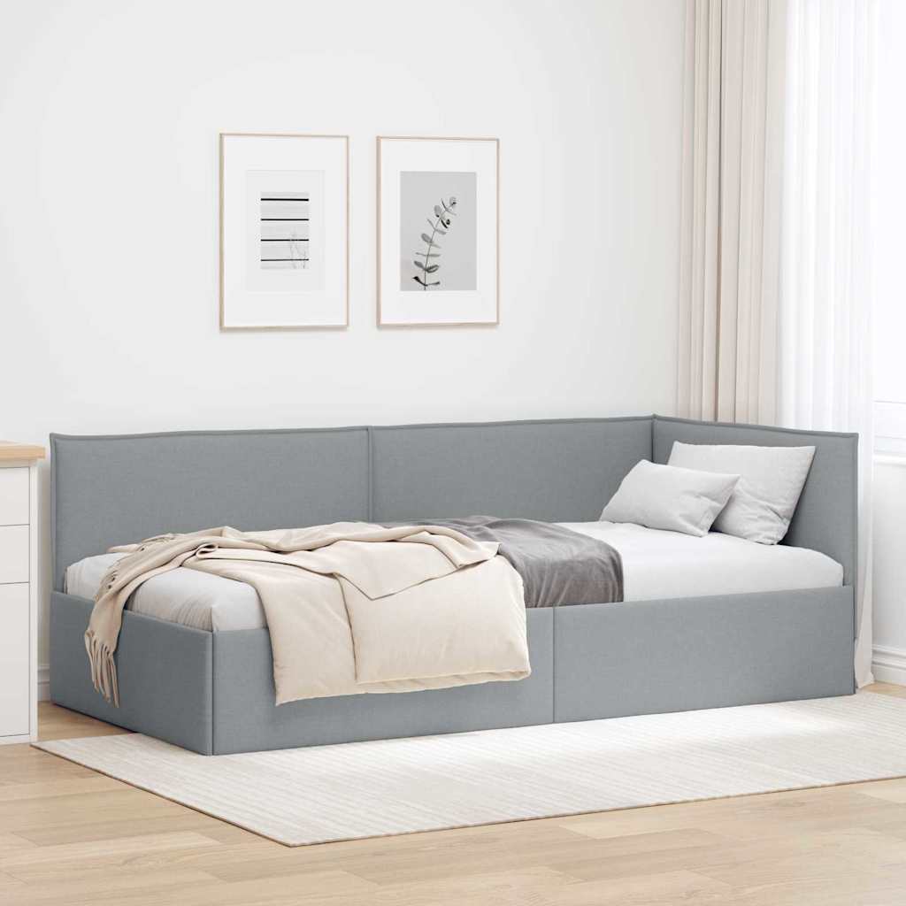 Eckbettgestell mit Kopfteil Hellgrau 90 x 200 cm Stoff
