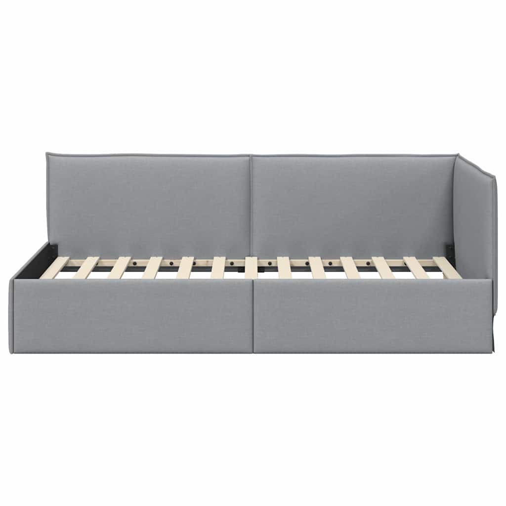 Eckbettgestell mit Kopfteil Hellgrau 90 x 200 cm Stoff