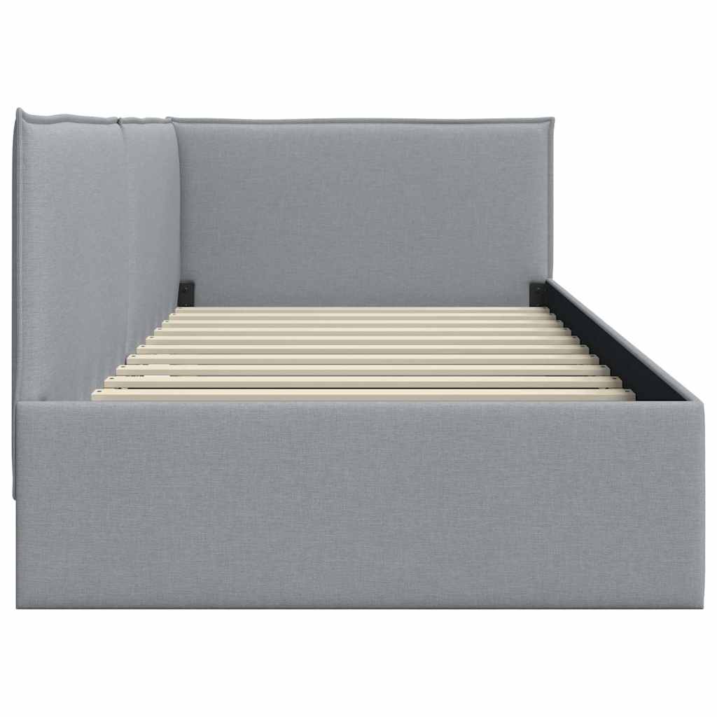 Eckbettgestell mit Kopfteil Hellgrau 90 x 200 cm Stoff