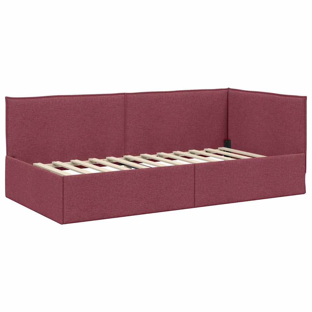 Eckbettgestell mit Kopfteil Weinrot 90 x 200 cm Stoff