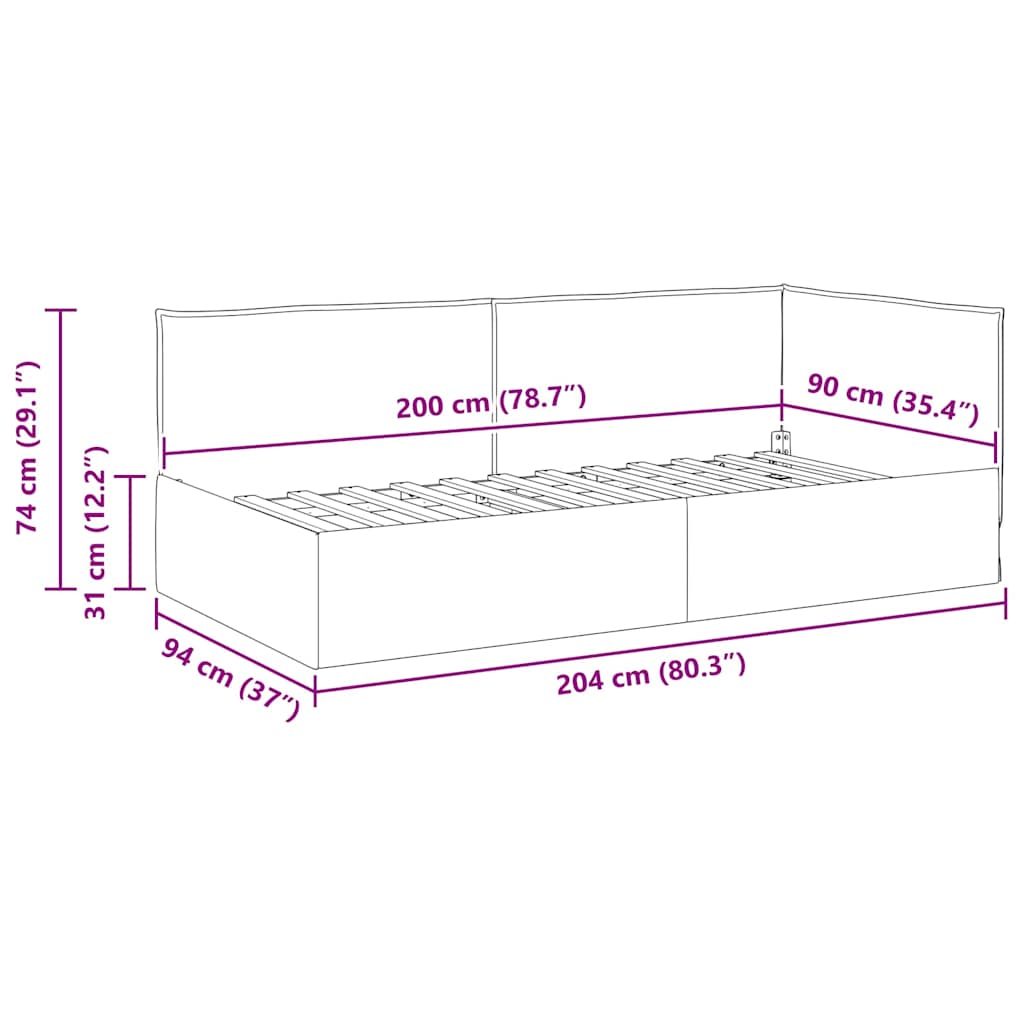 Eckbettgestell mit Kopfteil Weinrot 90 x 200 cm Stoff