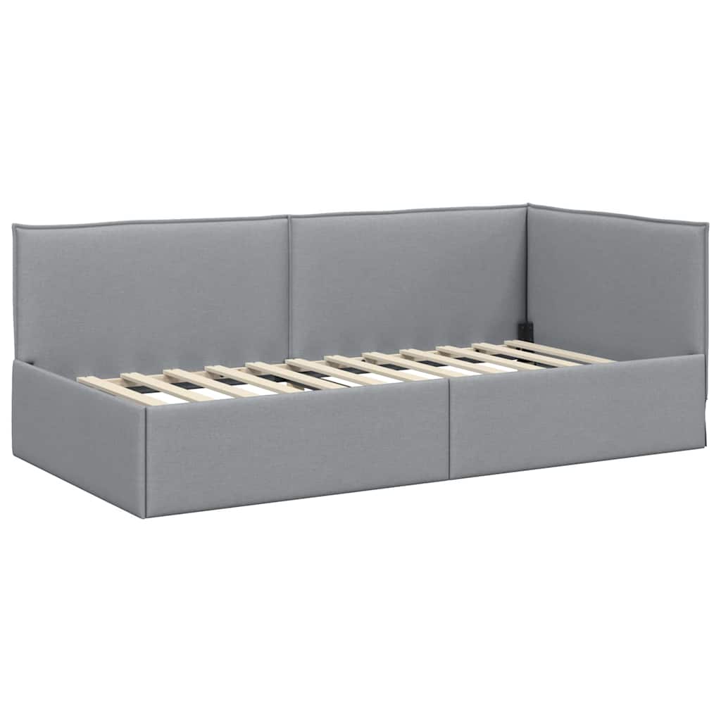 Eckbettgestell mit Kopfteil Hellgrau 100 x 200 cm Stoff