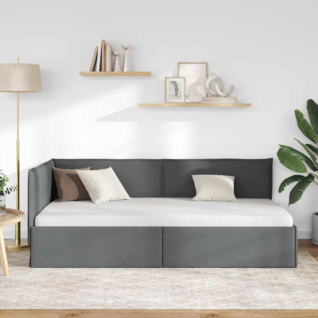 Eckbettgestell mit Kopfteil Dunkelgrau 100 x 200 cm Stoff