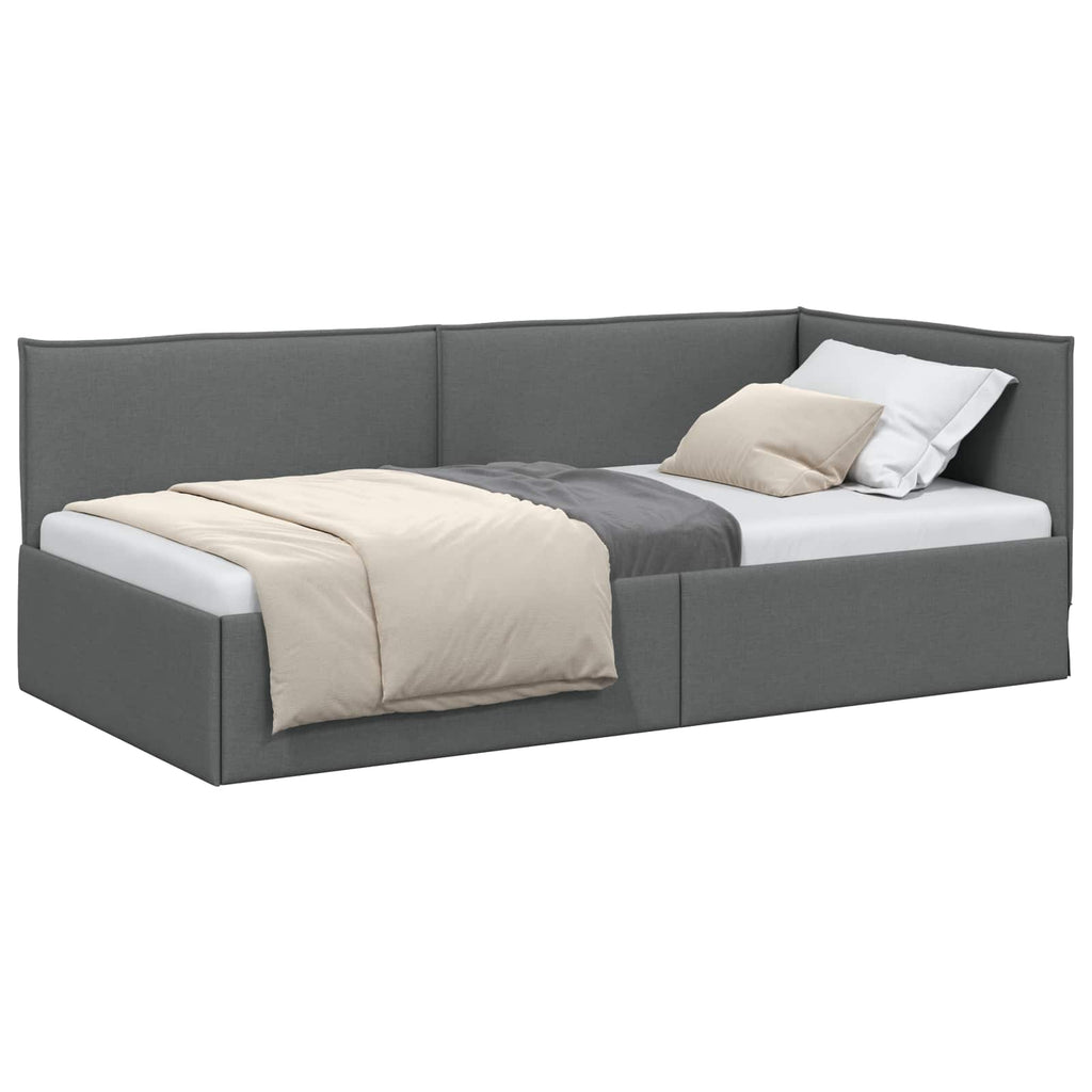 Eckbettgestell mit Kopfteil Dunkelgrau 100 x 200 cm Stoff