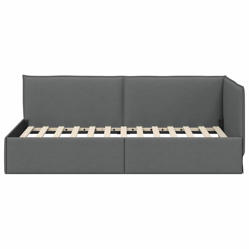 Eckbettgestell mit Kopfteil Dunkelgrau 100 x 200 cm Stoff