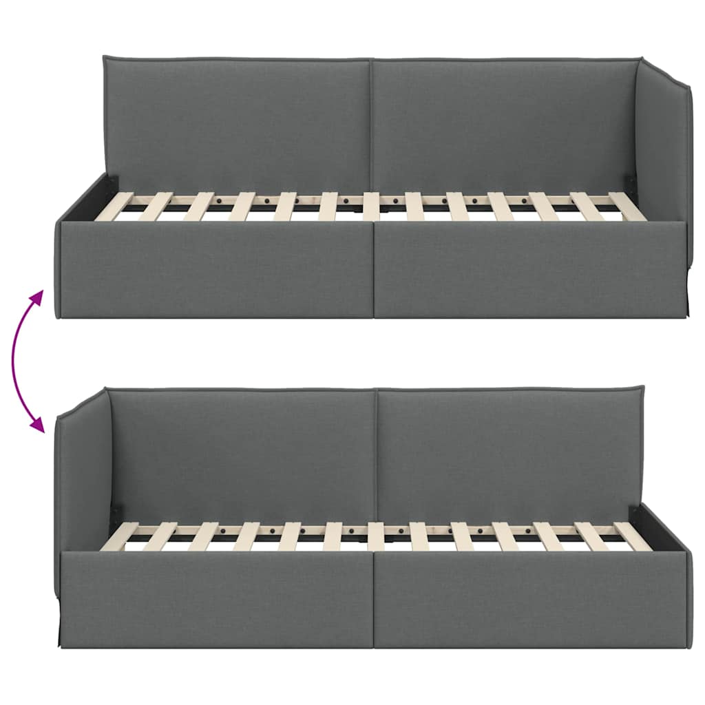 Eckbettgestell mit Kopfteil Dunkelgrau 100 x 200 cm Stoff