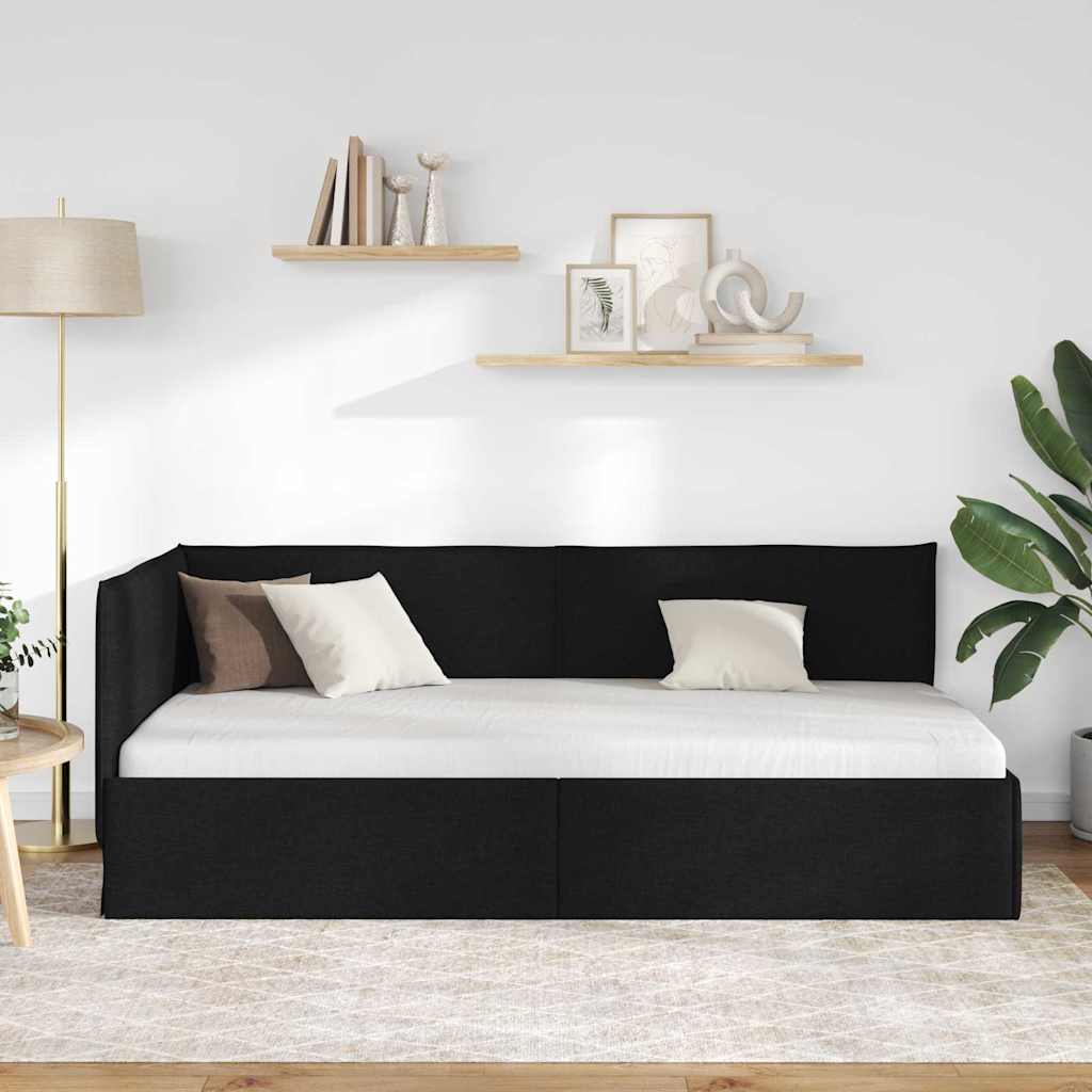 Eckbettgestell mit Kopfteil Schwarz 100 x 200 cm Stoff