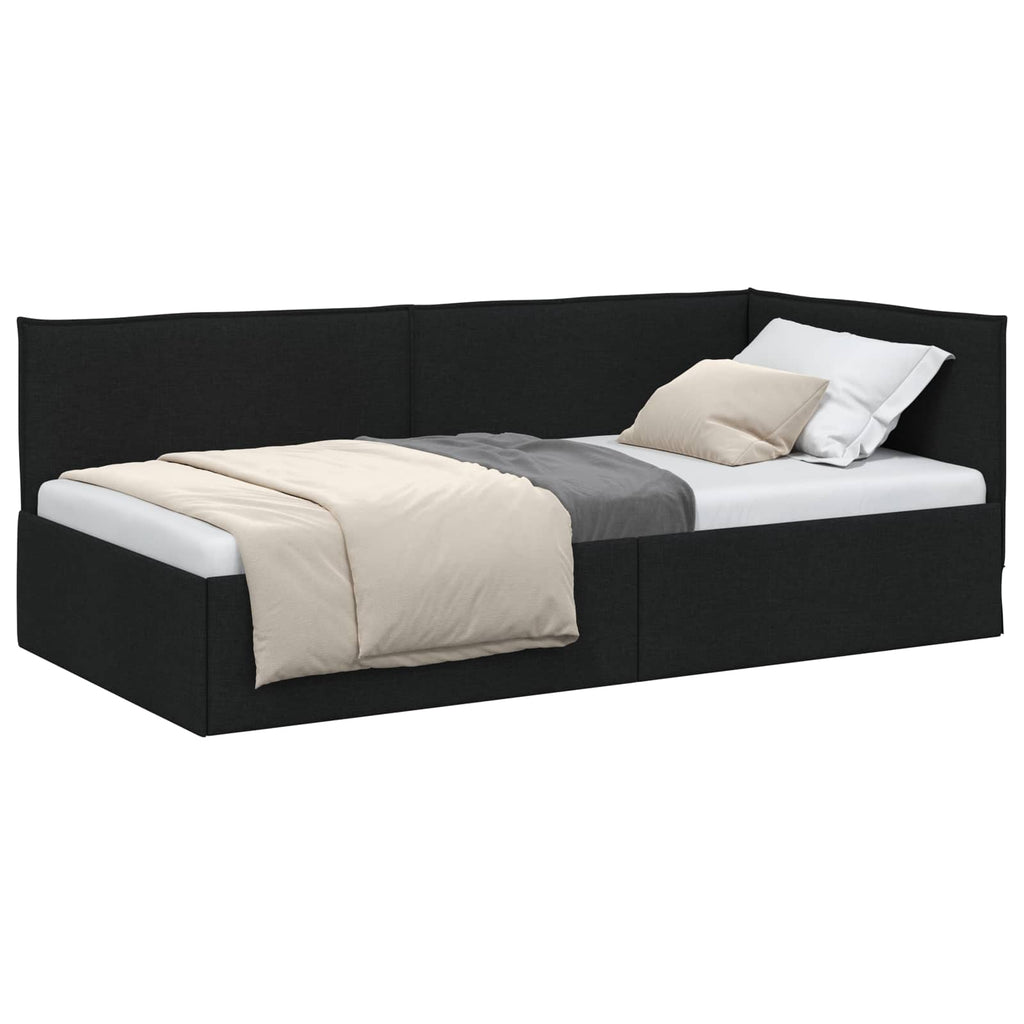 Eckbettgestell mit Kopfteil Schwarz 100 x 200 cm Stoff