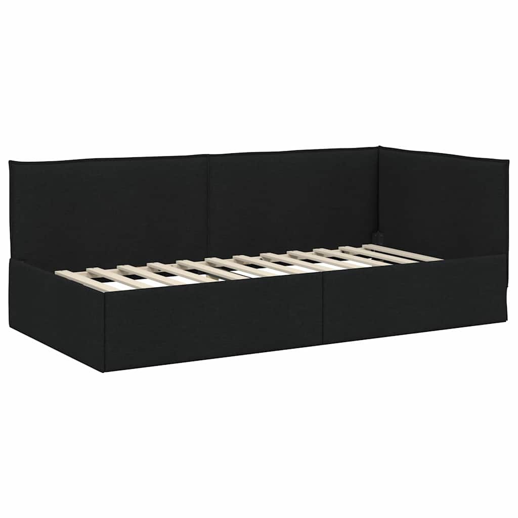 Eckbettgestell mit Kopfteil Schwarz 100 x 200 cm Stoff