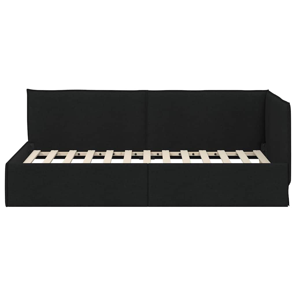 Eckbettgestell mit Kopfteil Schwarz 100 x 200 cm Stoff
