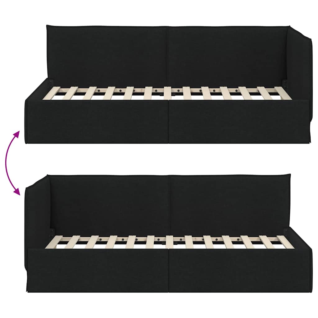 Eckbettgestell mit Kopfteil Schwarz 100 x 200 cm Stoff