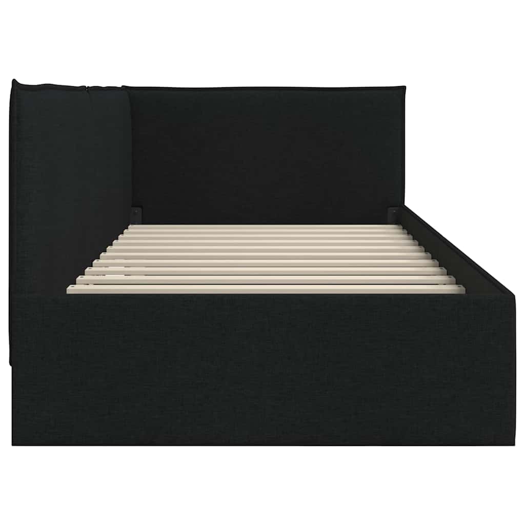 Eckbettgestell mit Kopfteil Schwarz 100 x 200 cm Stoff