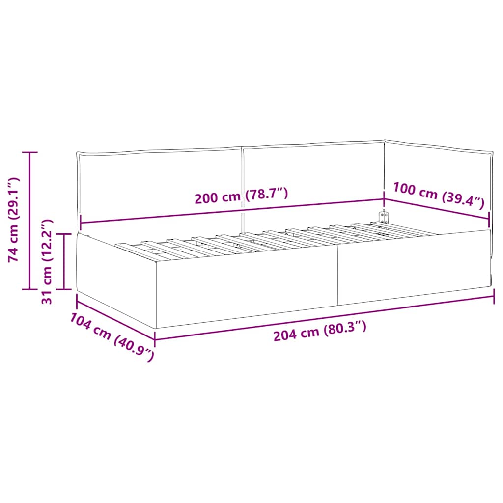 Eckbettgestell mit Kopfteil Weinrot 100 x 200 cm Stoff