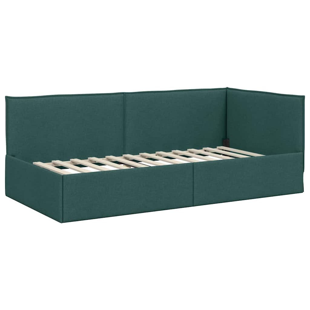 Eckbettgestell mit Kopfteil Dunkelgrün 100 x 200 cm Stoff