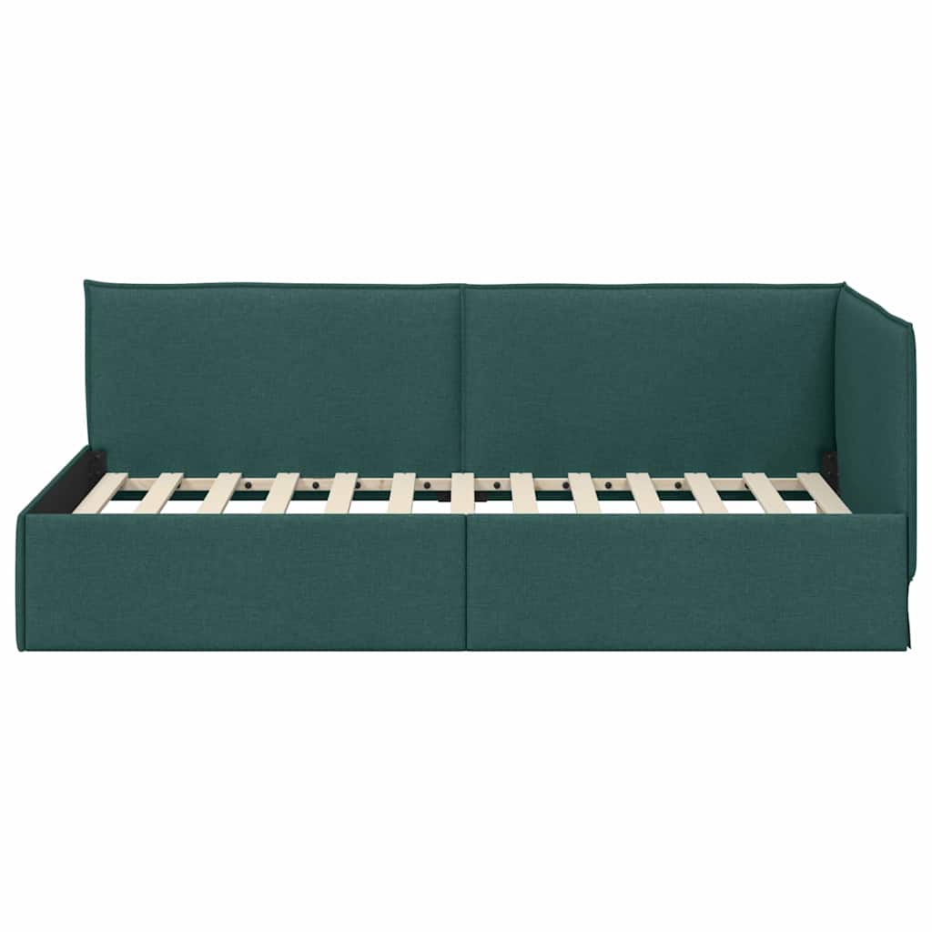 Eckbettgestell mit Kopfteil Dunkelgrün 100 x 200 cm Stoff