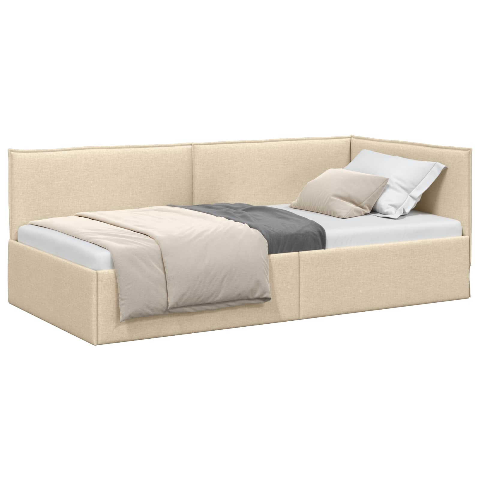 Eckbettgestell mit Kopfteil Creme 100 x 200 cm Stoff