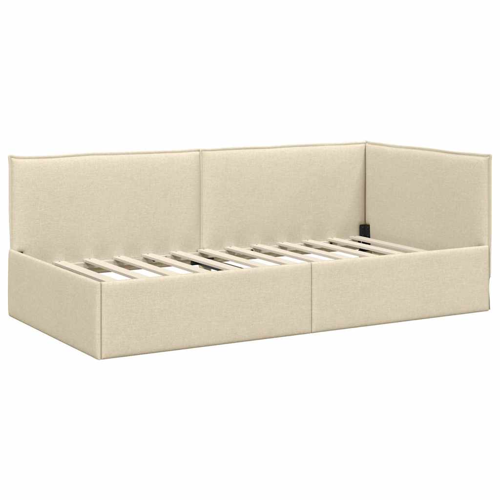 Eckbettgestell mit Kopfteil Creme 100 x 200 cm Stoff
