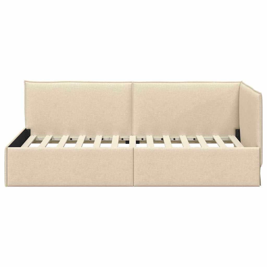 Eckbettgestell mit Kopfteil Creme 100 x 200 cm Stoff