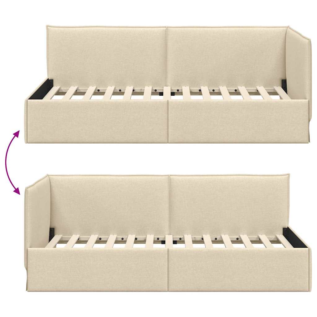Eckbettgestell mit Kopfteil Creme 100 x 200 cm Stoff