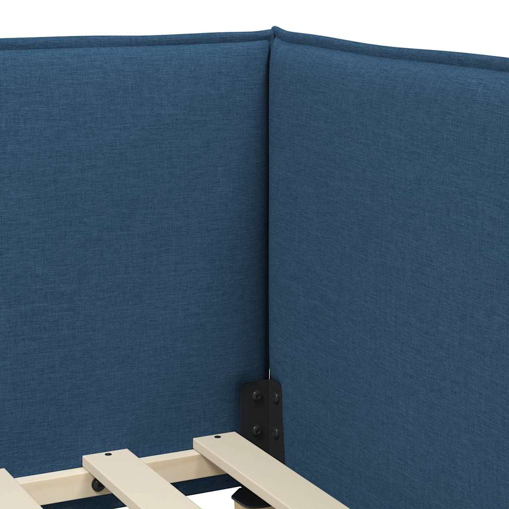 Eckbettgestell mit Kopfteil Blau 100 x 200 cm Stoff