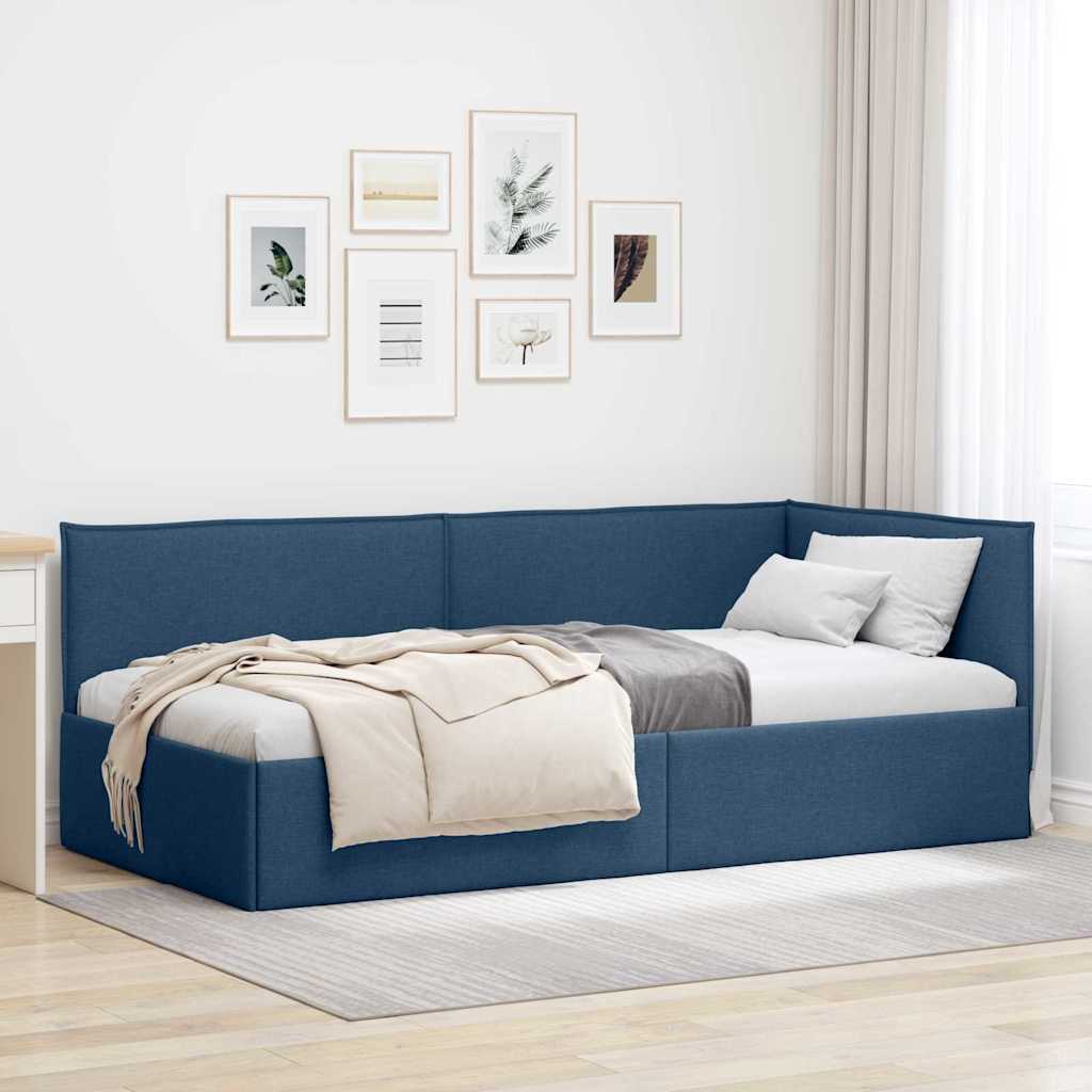 Eckbettgestell mit Kopfteil Blau 100 x 200 cm Stoff
