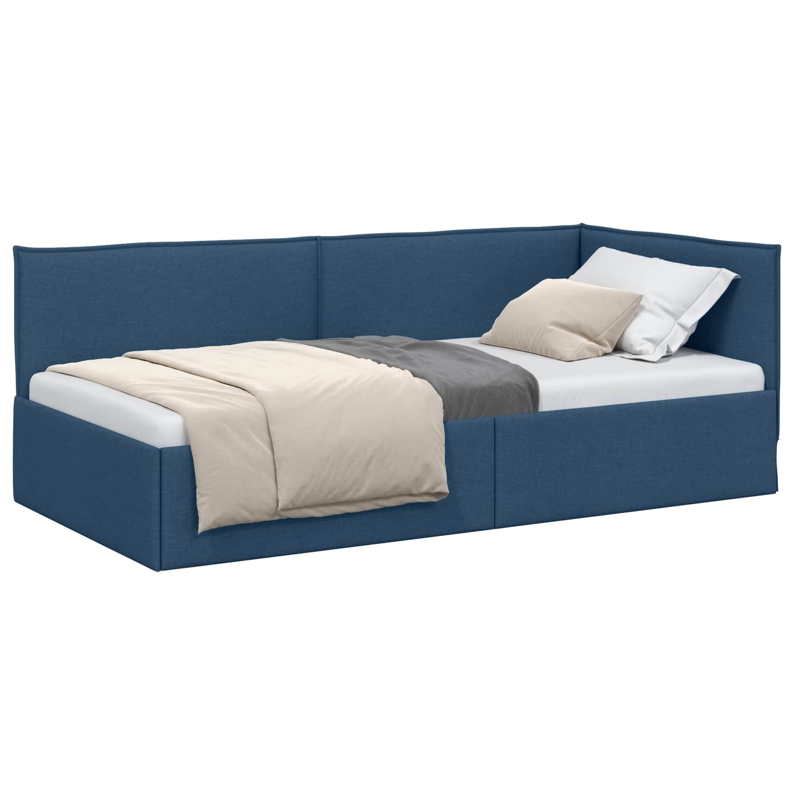 Eckbettgestell mit Kopfteil Blau 100 x 200 cm Stoff