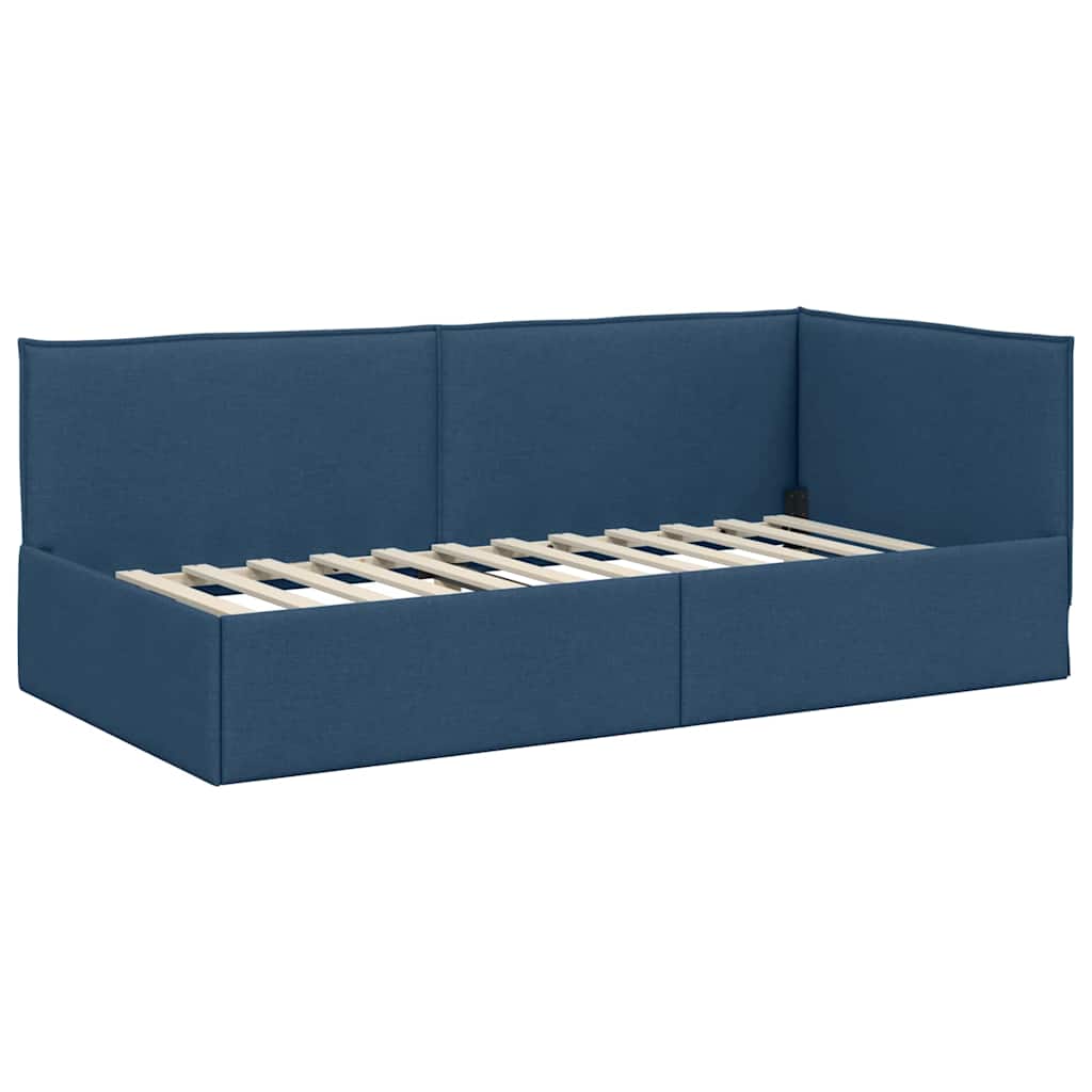 Eckbettgestell mit Kopfteil Blau 100 x 200 cm Stoff