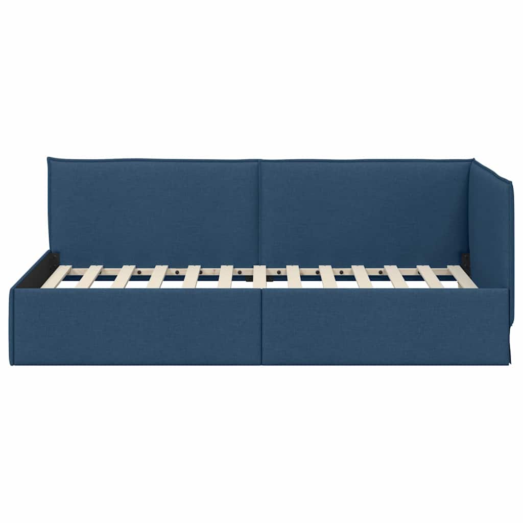 Eckbettgestell mit Kopfteil Blau 100 x 200 cm Stoff