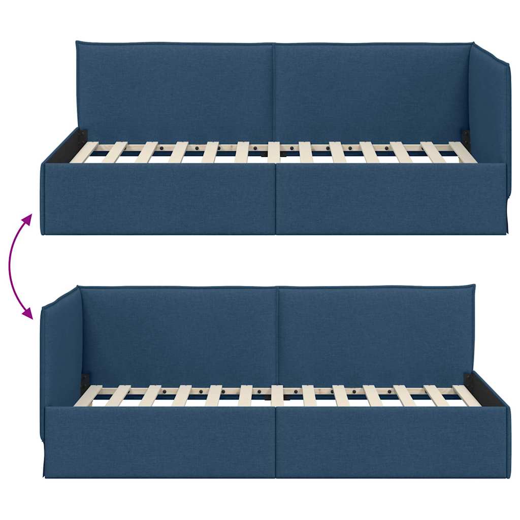 Eckbettgestell mit Kopfteil Blau 100 x 200 cm Stoff