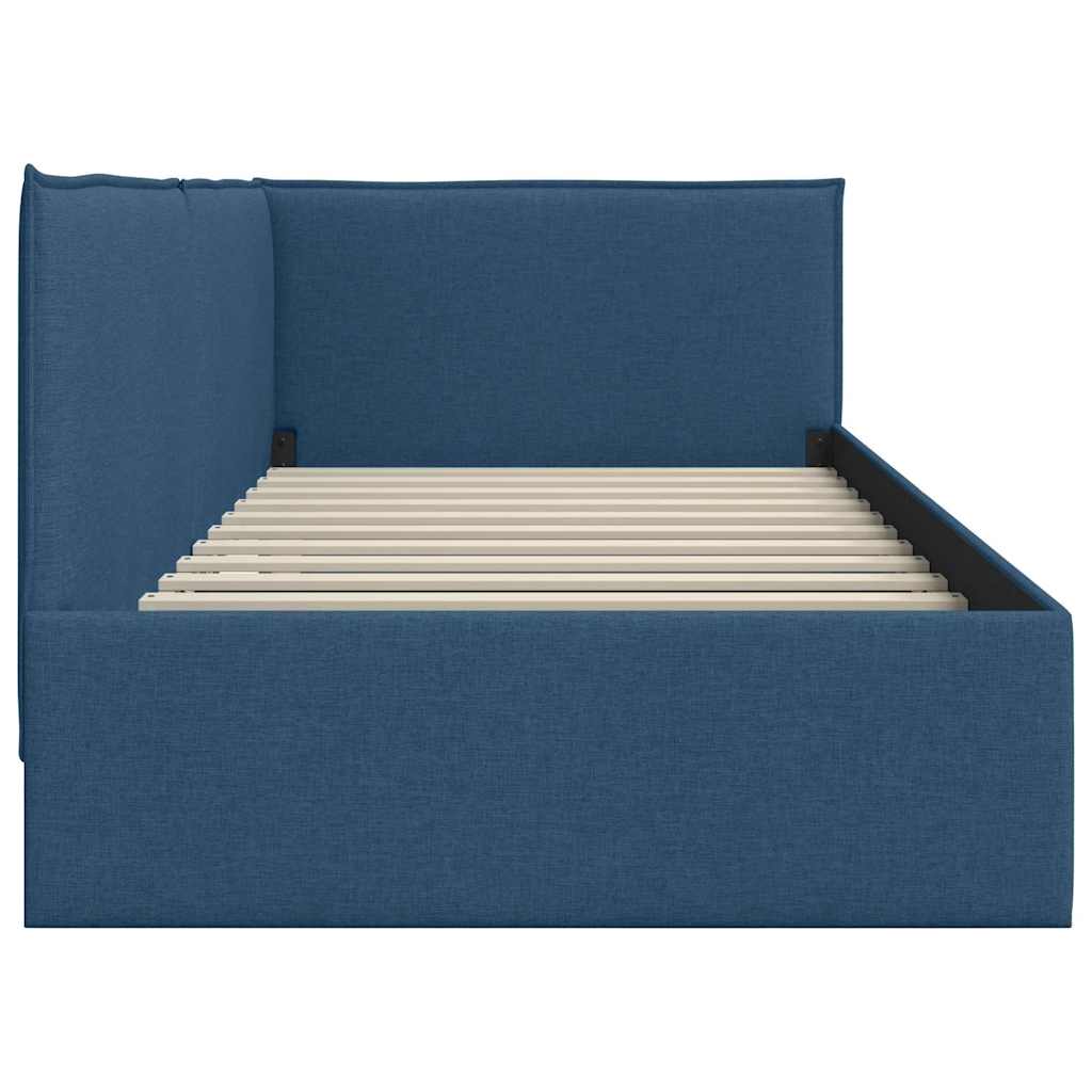 Eckbettgestell mit Kopfteil Blau 100 x 200 cm Stoff