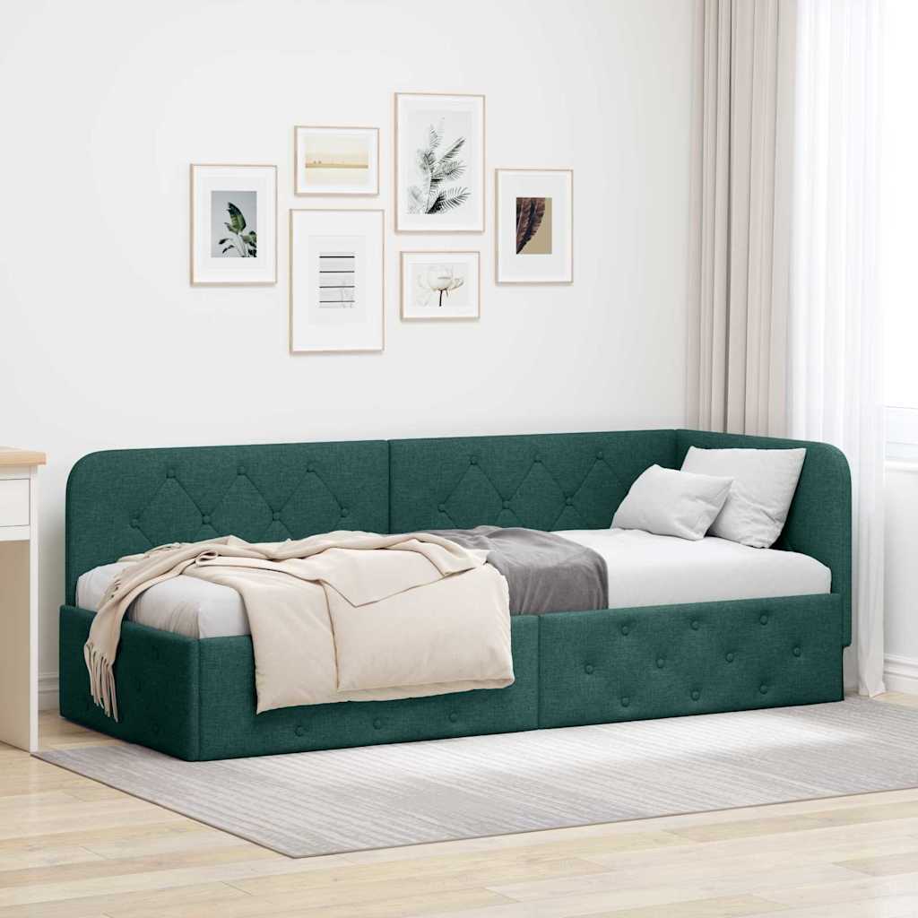 Eckbettgestell Dunkelgrün 80 x 200 cm Stoff
