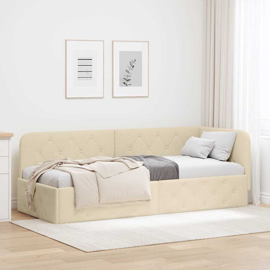 Eckbettgestell Creme 80 x 200 cm Stoff
