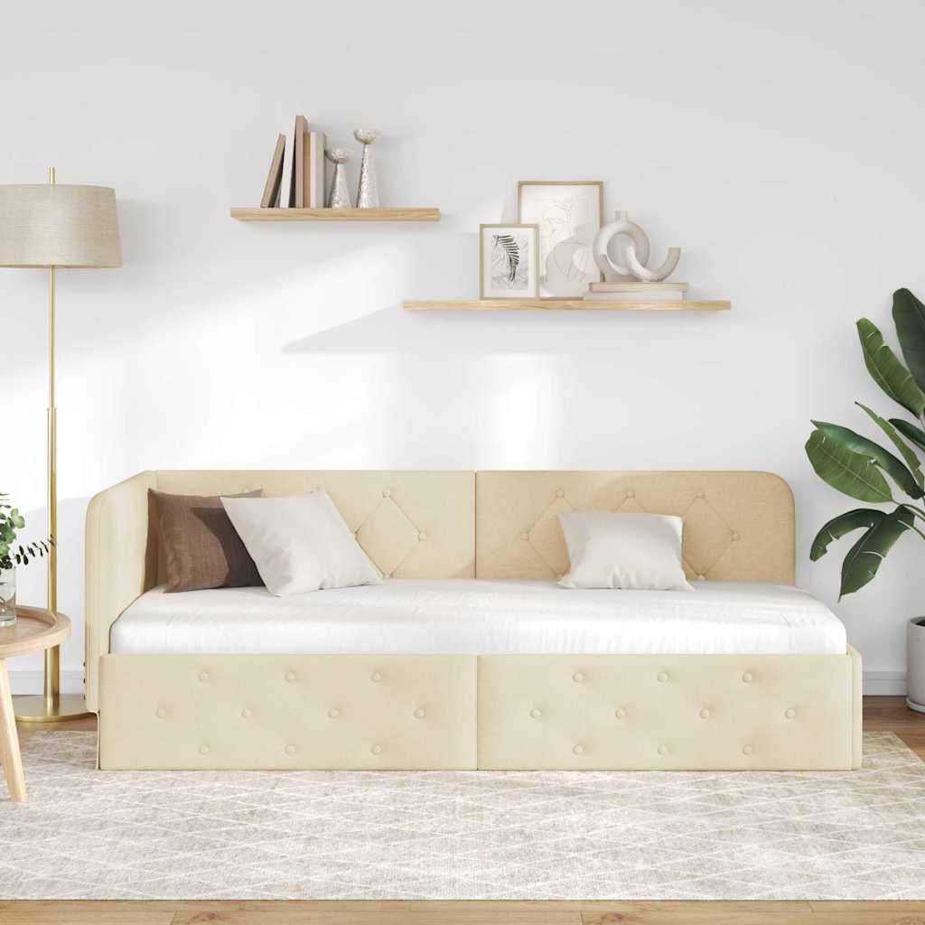 Eckbettgestell Creme 80 x 200 cm Stoff