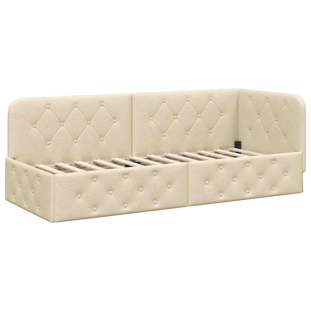 Eckbettgestell Creme 80 x 200 cm Stoff