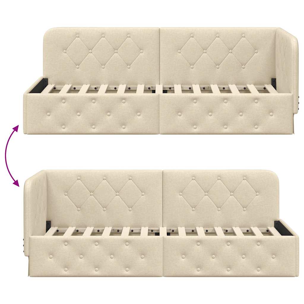 Eckbettgestell Creme 80 x 200 cm Stoff