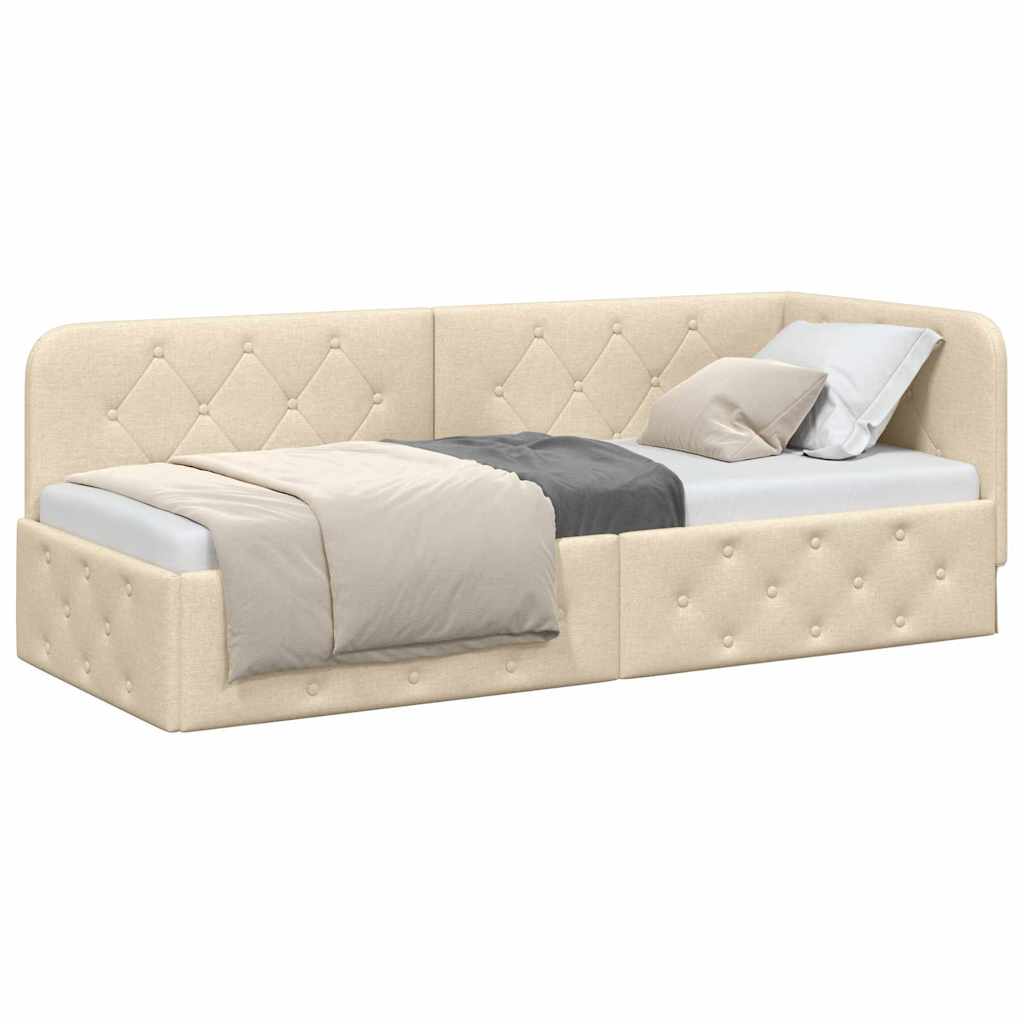 Eckbettgestell Creme 80 x 200 cm Stoff