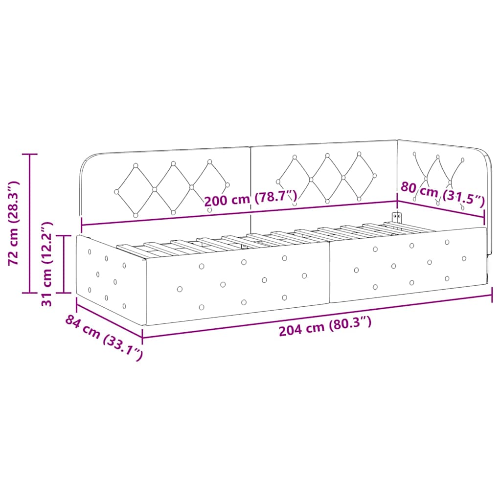 Eckbettgestell Creme 80 x 200 cm Stoff