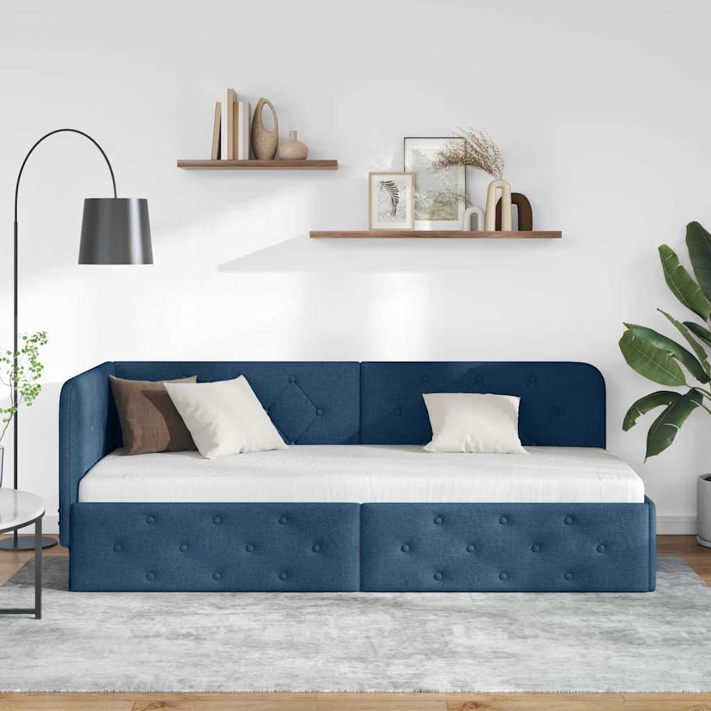 Eckbettgestell Blau 80 x 200 cm Stoff