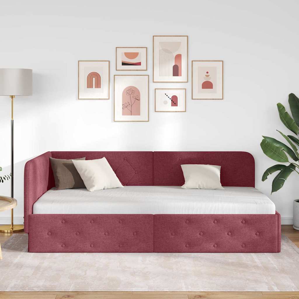 Eckbettgestell Weinrot 90 x 190 cm Stoff