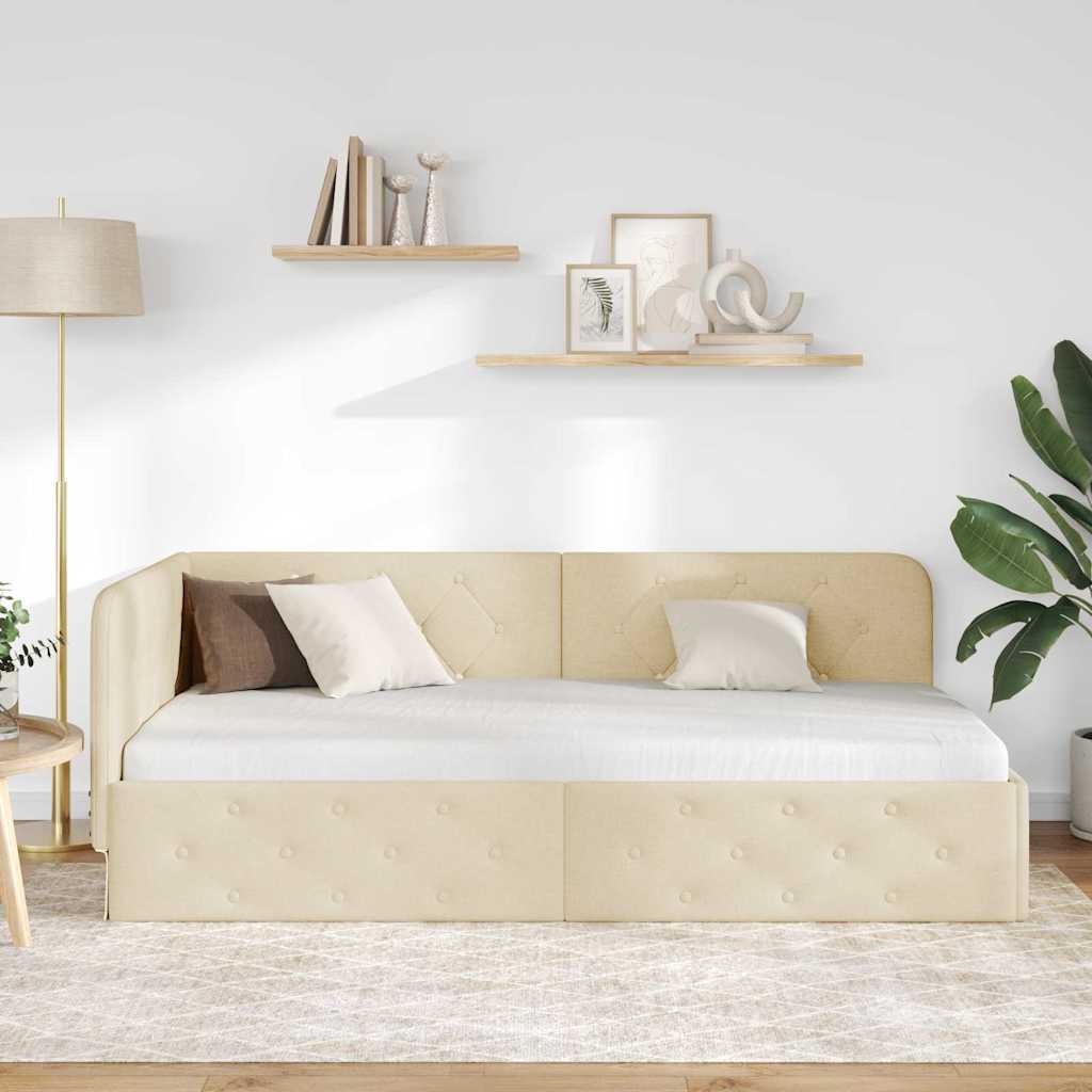 Eckbettgestell Creme 90 x 190 cm Stoff