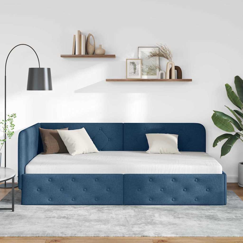 Eckbettgestell Blau 90 x 190 cm Stoff