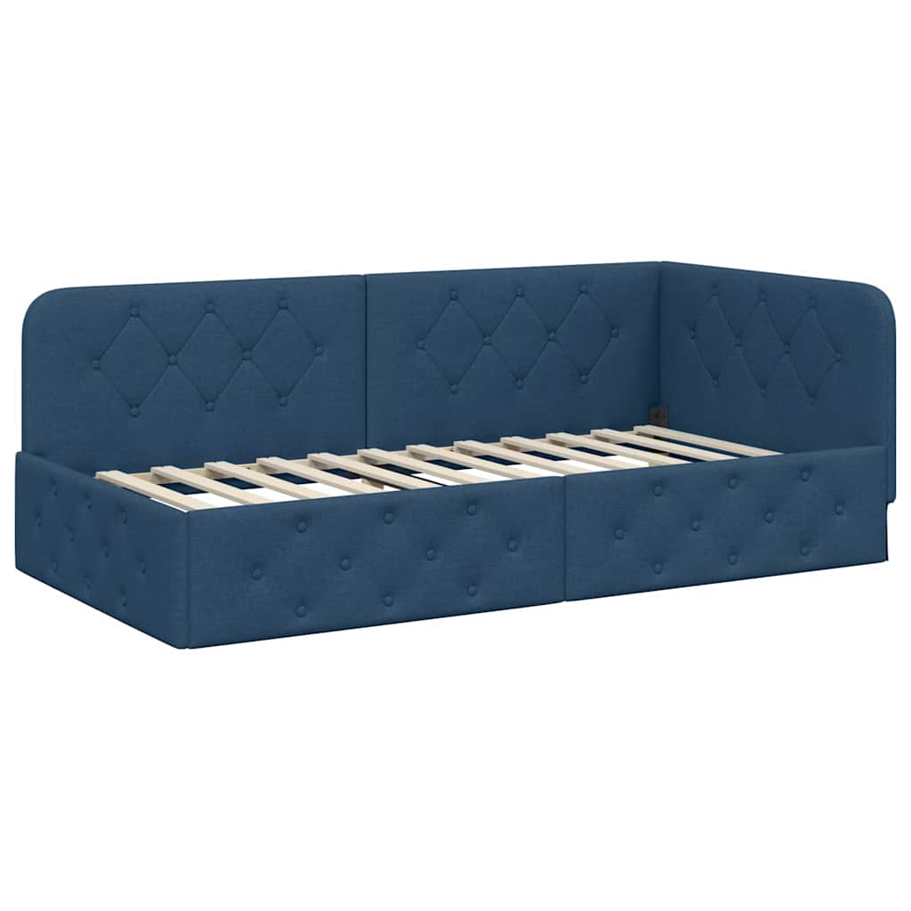 Eckbettgestell Blau 90 x 190 cm Stoff