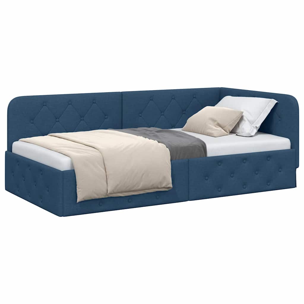 Eckbettgestell Blau 90 x 190 cm Stoff