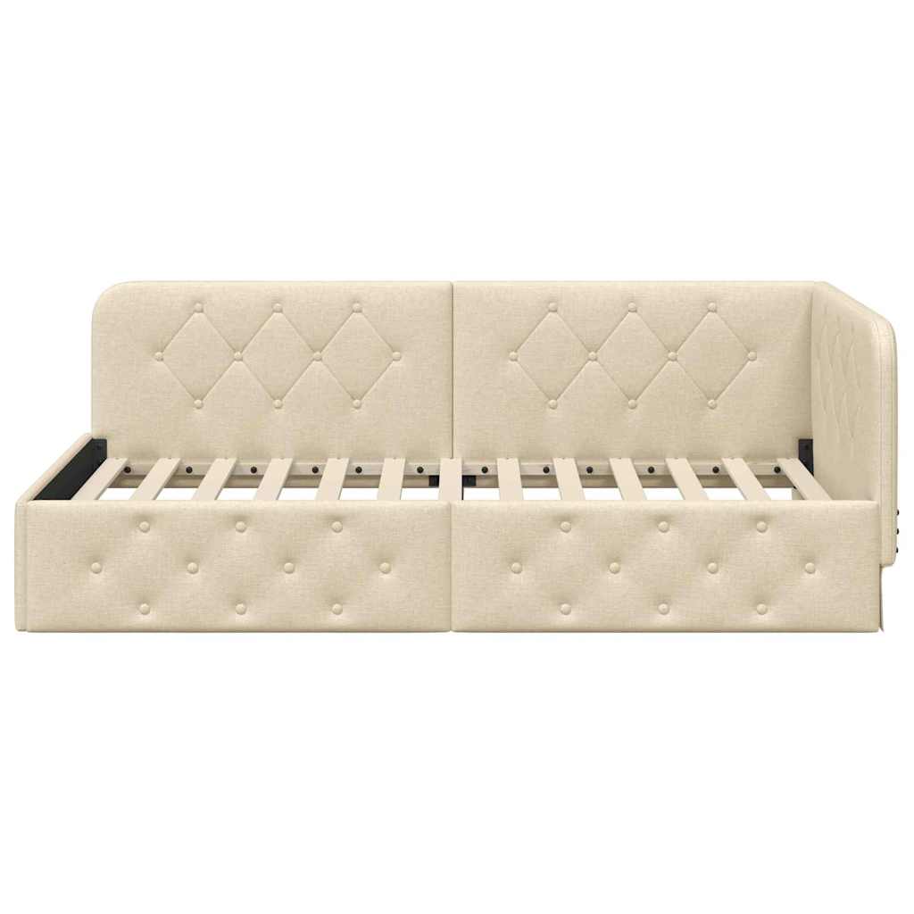 Eckbettgestell Creme 90 x 200 cm Stoff