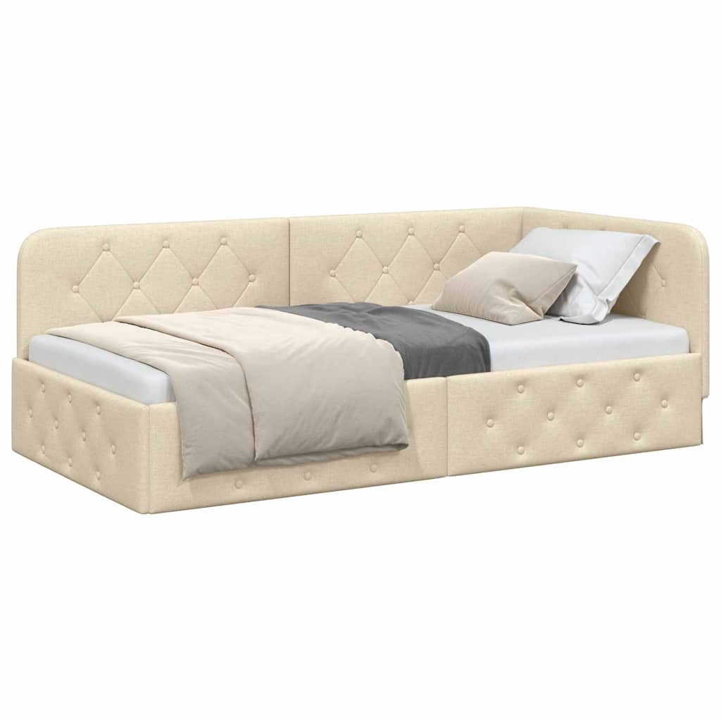 Eckbettgestell Creme 90 x 200 cm Stoff