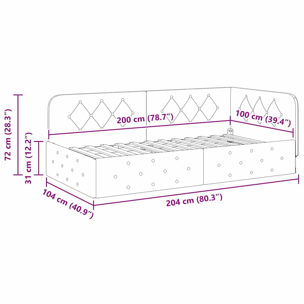 Eckbettgestell Hellgrau 100 x 200 cm Stoff