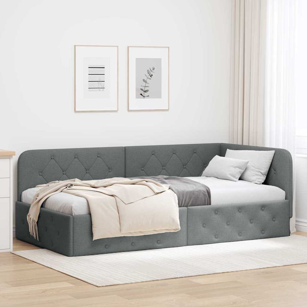 Eckbettgestell Dunkelgrau 100 x 200 cm Stoff