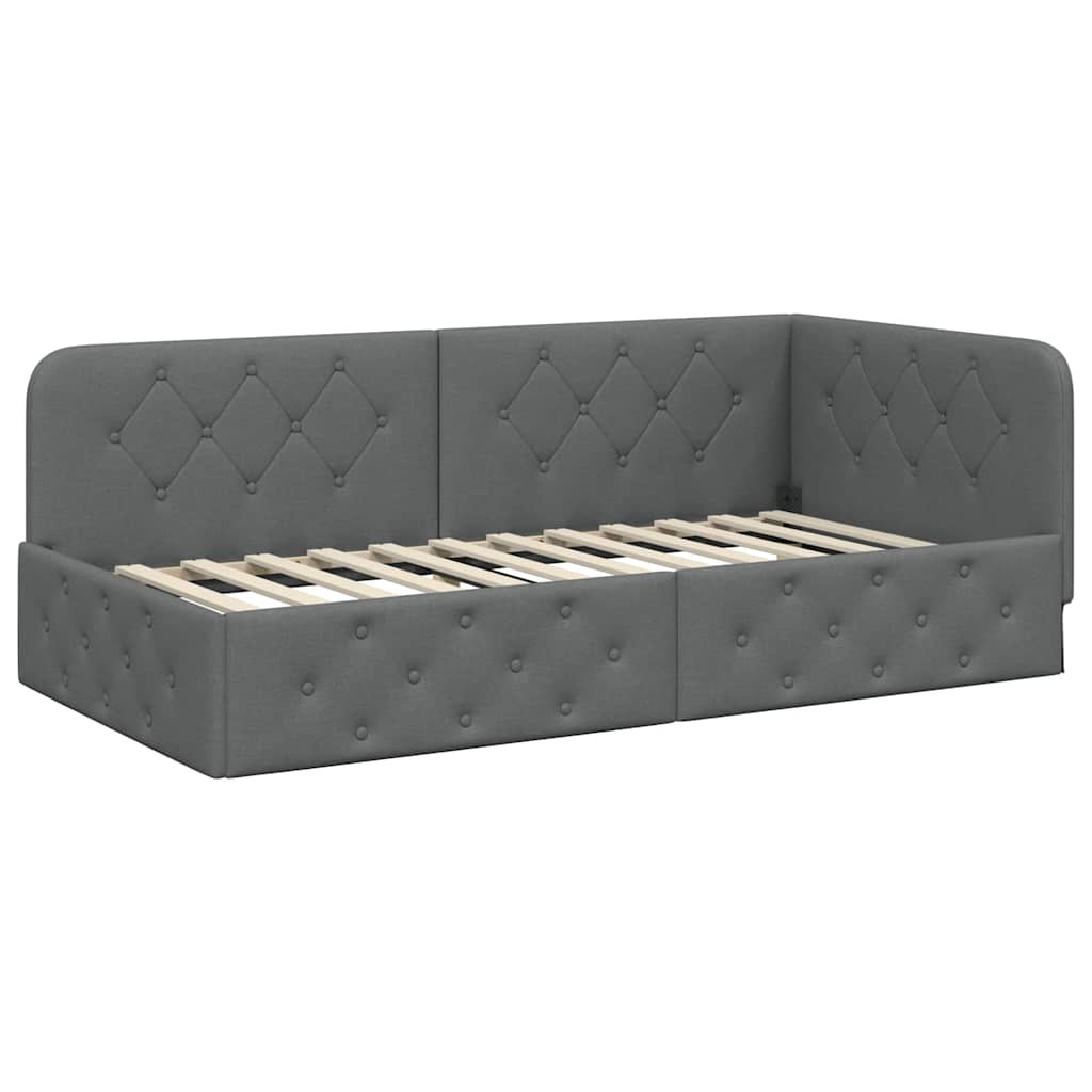 Eckbettgestell Dunkelgrau 100 x 200 cm Stoff