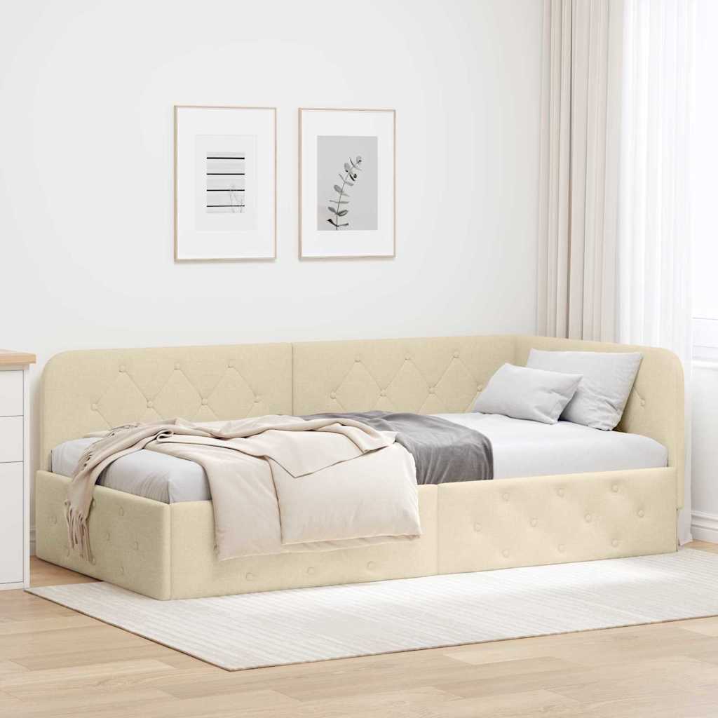 Eckbettgestell Creme 100 x 200 cm Stoff